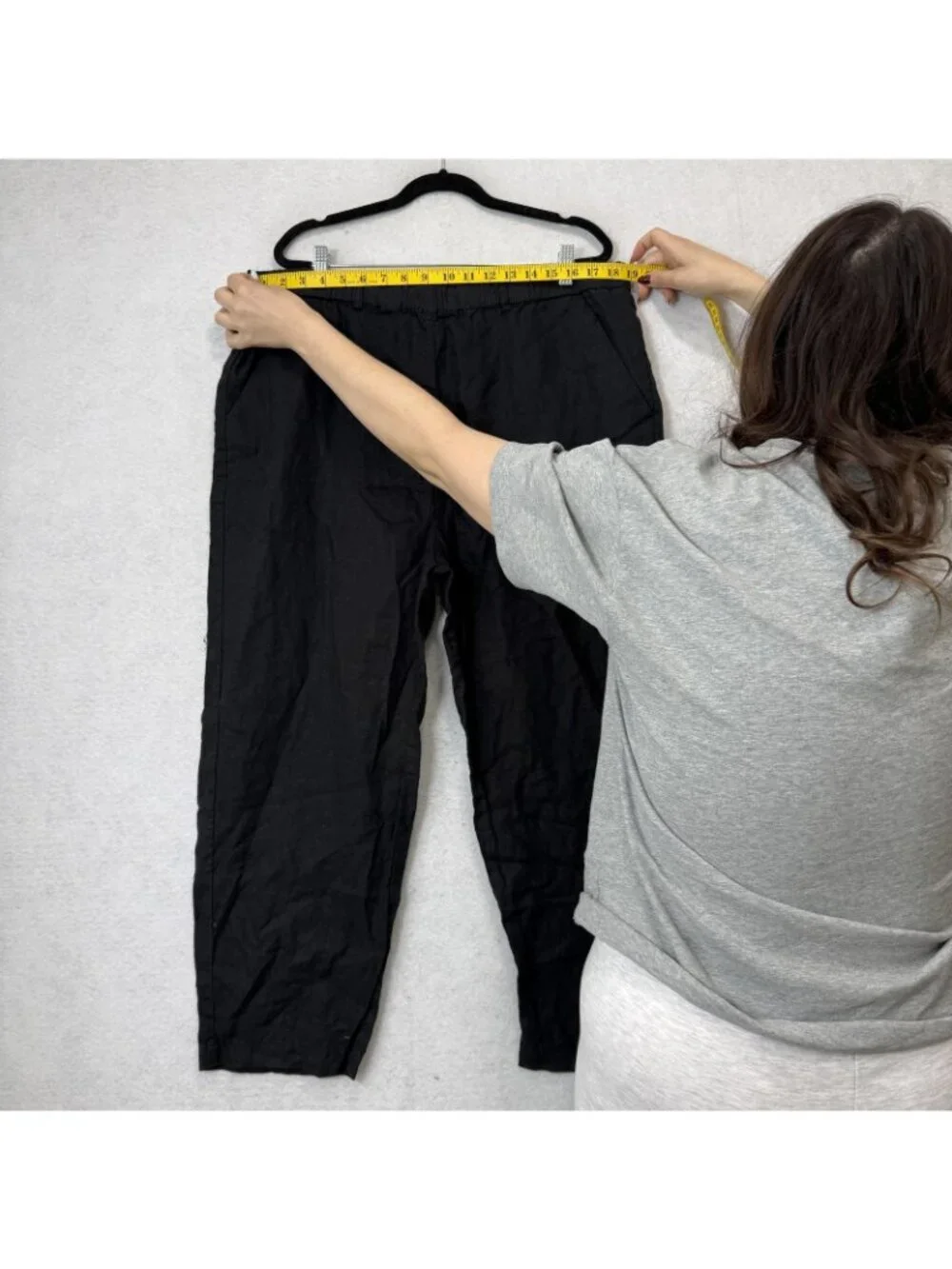 Quince Linen Pants Womens XL Black Cropped Relaxed Elastic Waist Pockets Casual